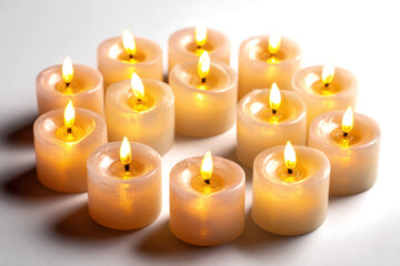 Group of LED tea light candles warm glowing light perfect for creating a cozy atmosphere