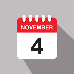 4 november calendar date icon. vector illustration with shadow design