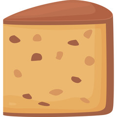 Slice of freshly baked cake with raisins and nuts brown crust isolated on transparent background digital art