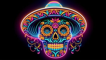Fototapeta premium Dia de Muerto skull Neon art