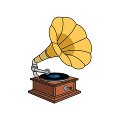 Vintage gramophone with a horn and record player