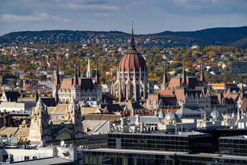 Budapest Parliament over Budapest buildings from Sanint Stephen's Basilica