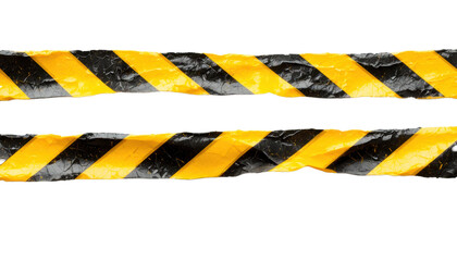 Curved Yellow and Black Caution Tape &mdash; Isolated Industrial Safety Mockup (Transparent PNG)