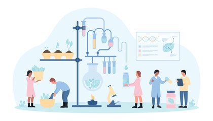 Naturopathy vector illustration. Cartoon tiny doctors make naturopathic healing pills from natural plants and flowers, people grow herbal ingredients for holistic medicine, supplement and medication