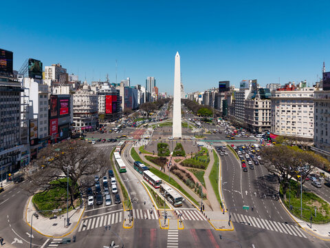 Buenos Aires sign and Obelisco in Plaza de la Rep&uacute;blica. The Capital City of Buenos Aires in Argentina