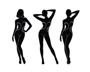 Elegant female silhouettes in dynamic poses with artistic lines