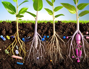 Plant roots interacting with microorganisms in soil