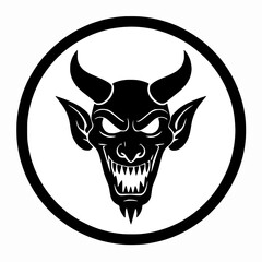 Halloween icon white and black Demon Devil Satan head horror spooky twitch emote white background