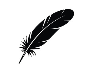 Obraz premium Simple black silhouette of a single feather on a white background
