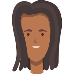 Stylized Portrait of a Person With Dark Dreadlocks Smiling Gently Against a Transparent Background