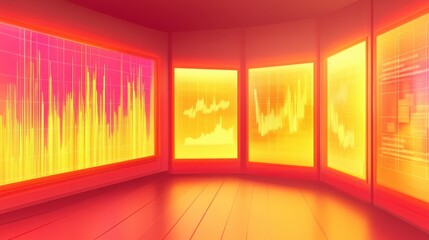 Digital Displays Showing Financial Graphs