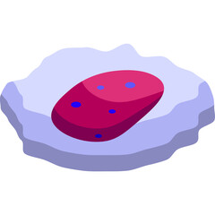 Stylized Red Oval Shape With Blue Dots Floating On A Light Blue Abstract Shape Isolated On Transparent Background In Isometric View