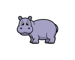 Obraz premium Cute cartoon hippopotamus standing and looking forward