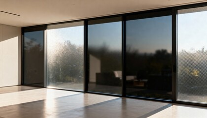 Fototapeta premium Medium shot of adaptive smart windows adjusting tint in response to changing sunlight enhancing indoor comfort and reducing glare naturally.
