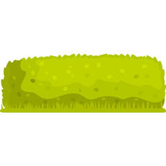 Stylized Green Hedge Row with Grassy Base and Transparent Background