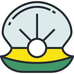 Stylized Open Shell Illustration with Pearl Center and Abstract Light Rays Green Base Yellow Accent and Blue Top on Transparent Background Vector Graphic