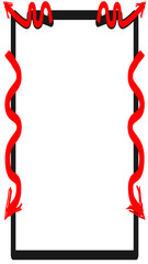 Abstract diagram showing a black rectangular frame with red wavy arrows indicating flow or energy interaction around its perimeter.