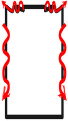 Abstract diagram of a black rectangle with red wavy and curly arrows indicating energy loss or heat dissipation.