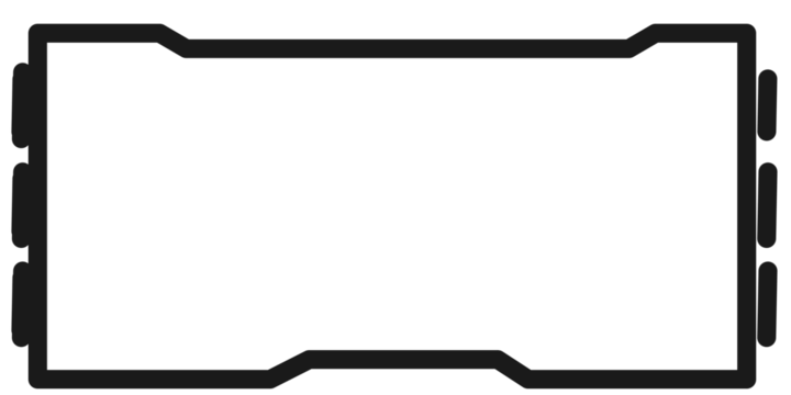 A black outline of a symmetrical rectangular component with indented corners and side tabs on a white background.