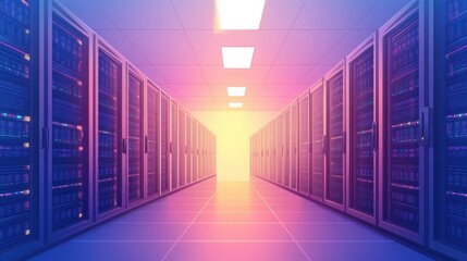 Server Room Hallway with Racks and Lights