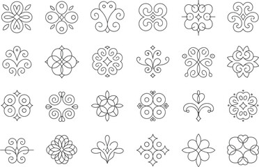 A versatile set of elegant line art floral and ornamental icons