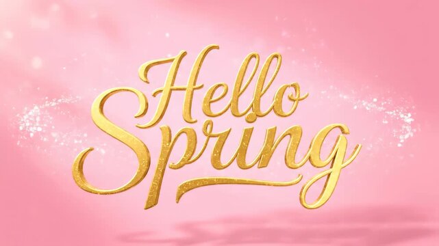 Hello Spring golden glitter text animation on pink background for season greeting video
