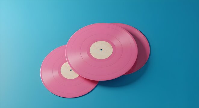 Stack of pastel vinyl records arranged neatly, showcasing minimal design with a soft and modern aesthetic.