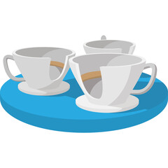Three White Ceramic Pour Over Coffee Drippers Arranged On A Blue Circular Stand Isolated On A Transparent Background