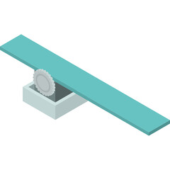 Teal Seesaw Balanced On Gray Fulcrum In Isometric View With White Background