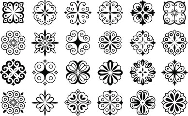 Set of monochrome abstract ornamental circular floral designs