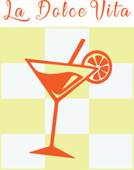 Hand drawn yellow la dolce vita vintage posters. Summer Italy. Vintage vector print. Print for t-shirt. Trendy minimalist posters