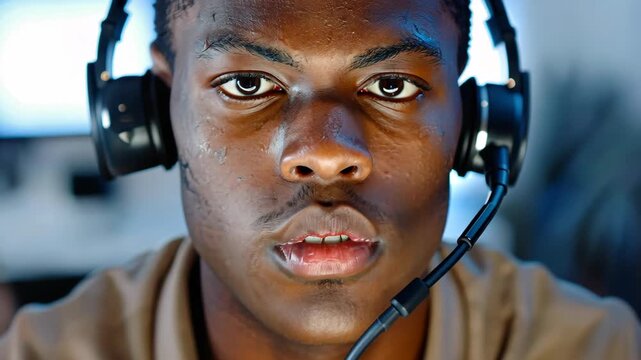 Focused Communication: A close-up shot of a focused individual wearing a headset, highlighting his intent listening and the clear communication