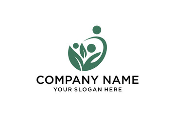 Abstract Green Community and Nature Logo with Embracing People and Leaves