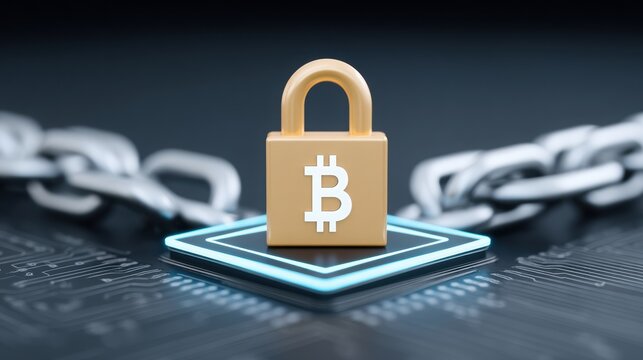 A golden padlock symbolizing cryptocurrency security on a digital circuit background. - Powered by Adobe