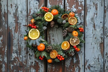 Rustic Christmas Wreath with Dried Citrus and Pinecones