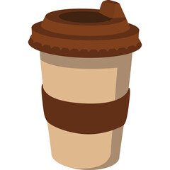 Brown To Go Coffee Cup with Lid and Sleeve on Transparent Background