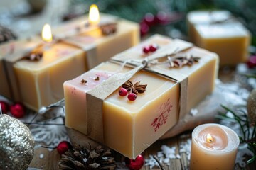 Handmade Christmas Soap Bars Wrapped in Eco Kraft Paper