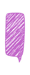 Diagonal chalk scribble speech rectangle in organic box style. Message bubble with sketch texture gives a conversation element in purple, dynamic for modern graphic or creative communication