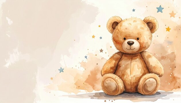 Cute teddy bear illustration radiating warmth and childhood nostalgia suitable for baby shower invitations kids decor or cozy nursery themes