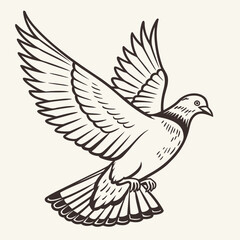 Fototapeta premium Pigeon Spreading Wings Rough Wood Block Print Style Vector Illustration