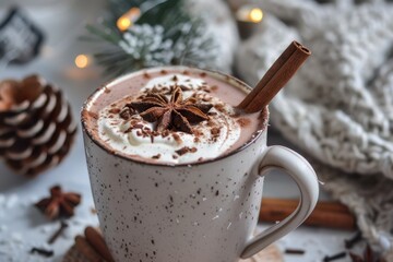 Homemade Vegan Hot Chocolate with Cinnamon and Whipped Cream