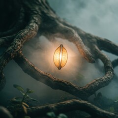 Glowing Seed of Life in Mystical Forest