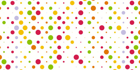 Seamless vector pattern or texture with colorful polka dots on white background for kids background, blog, web design, scrapbooks, party or baby shower invitations and wedding cards.