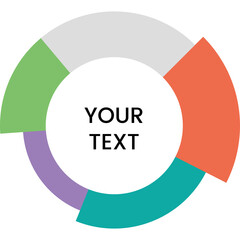 Circular Diagram With Five Segments In Various Colors Including Green Purple Teal Orange And Gray With Central White Circle For Your Text On A Transparent Background