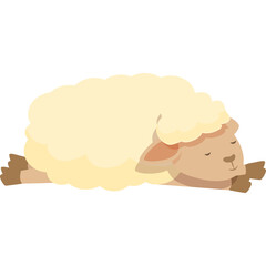Cartoon Sheep Lying Down with Closed Eyes Representing Sleep or Relaxation on Transparent Background Simple Flat Design