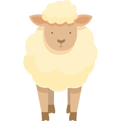 Cartoon Sheep Standing Front Facing Simple Beige Animal Illustration Isolated On Transparent Background