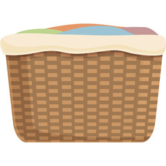 Woven Laundry Basket Filled With Colorful Folded Clothes Isolated On White Background With Soft Shadows