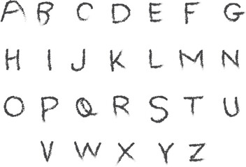 Dark Gray Textured Alphabet Letters A to Z Uppercase Hand Drawn Isolated Keywords: alphabet, letters, uppercase, a to z, textured, hand drawn, dark
