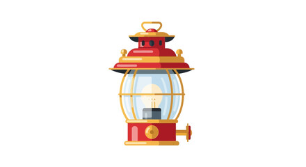 Stylized retro red and gold camping lantern, vector illustration design