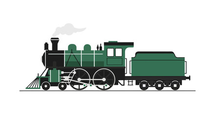 Obraz premium Vintage Stream Train Locomotive in Green and Black Illustration